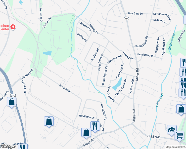 map of restaurants, bars, coffee shops, grocery stores, and more near 207 Overcreek Road in Greenville