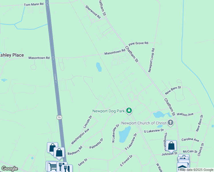 map of restaurants, bars, coffee shops, grocery stores, and more near 108 Coachman Lane in Newport
