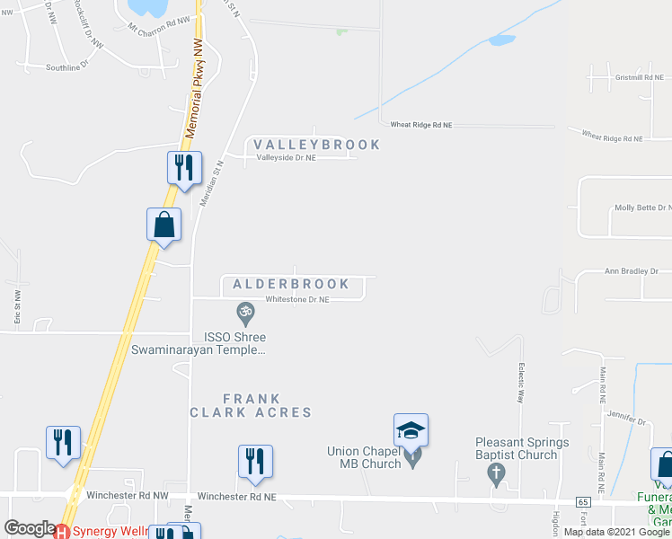 map of restaurants, bars, coffee shops, grocery stores, and more near 221 Dormont Drive Northeast in Huntsville