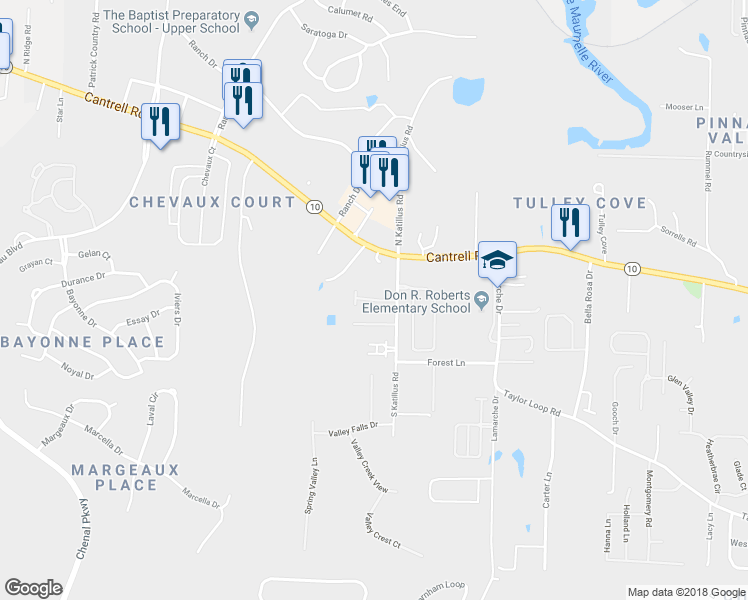 map of restaurants, bars, coffee shops, grocery stores, and more near 12 Longleaf Cove in Little Rock