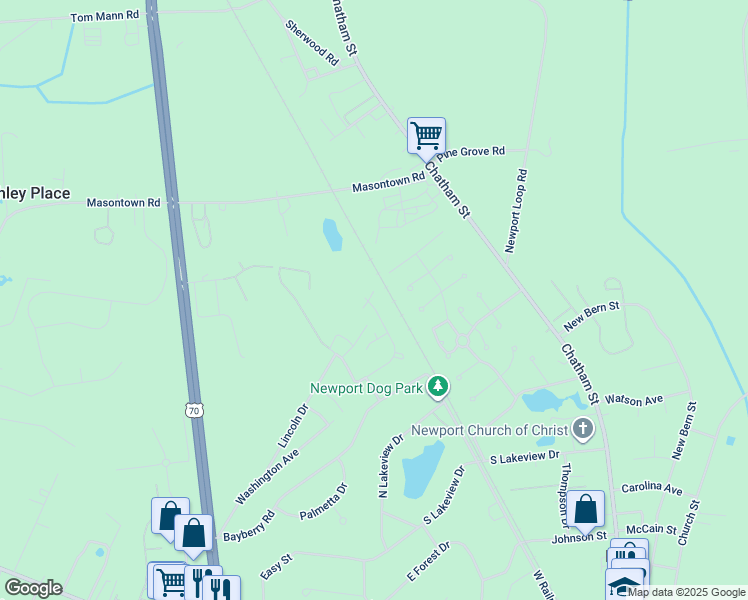 map of restaurants, bars, coffee shops, grocery stores, and more near 103 Coachman Lane in Newport