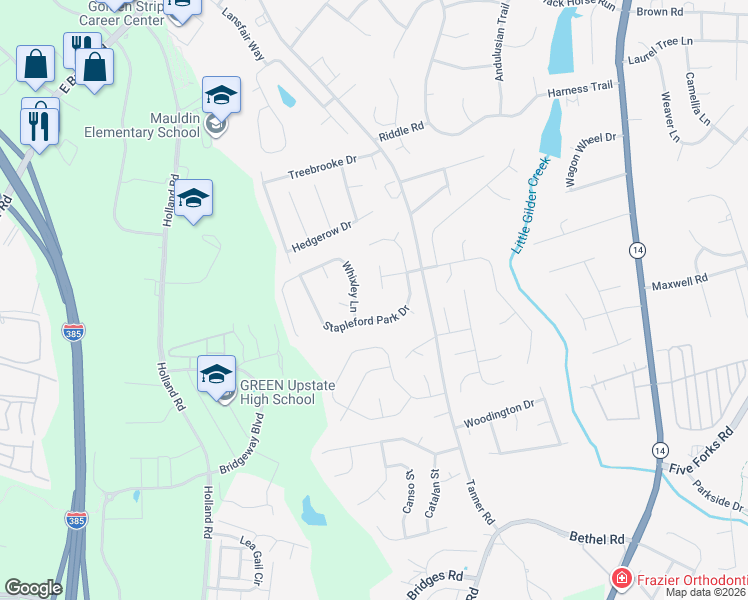 map of restaurants, bars, coffee shops, grocery stores, and more near 104 Barley Barn Court in Greenville