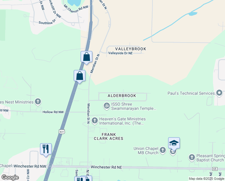 map of restaurants, bars, coffee shops, grocery stores, and more near 145 Dormont Drive Northeast in Huntsville