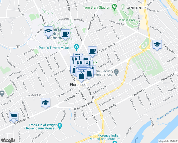 map of restaurants, bars, coffee shops, grocery stores, and more near in Florence