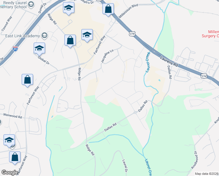 map of restaurants, bars, coffee shops, grocery stores, and more near 40 Vantross Lane in Greenville