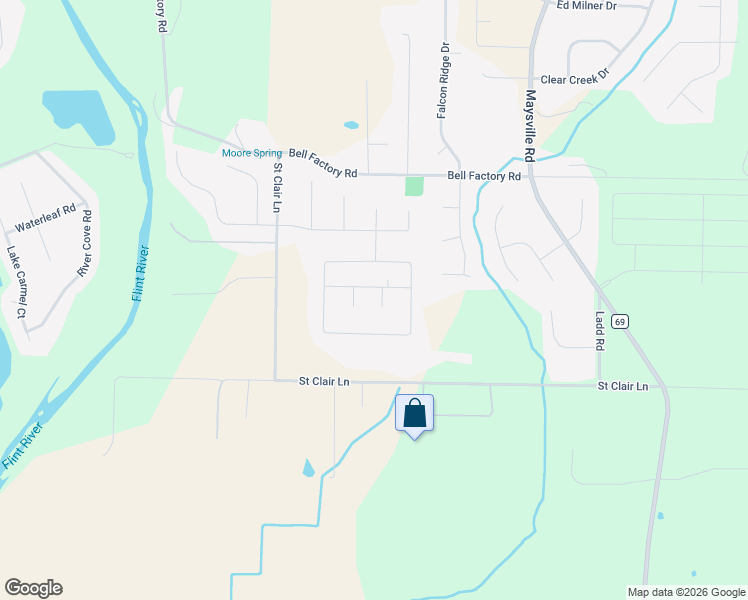 map of restaurants, bars, coffee shops, grocery stores, and more near 100 School Bell Lane in Huntsville