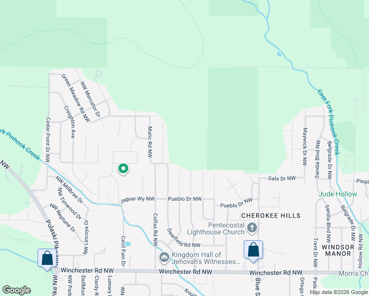 map of restaurants, bars, coffee shops, grocery stores, and more near 5412 Green Meadow Road Northwest in Huntsville