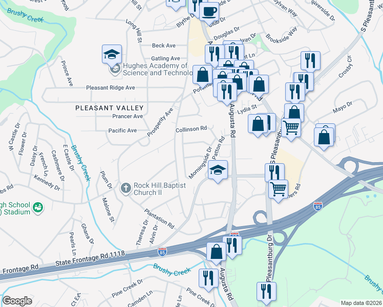 map of restaurants, bars, coffee shops, grocery stores, and more near 7 Valley View Drive in Greenville