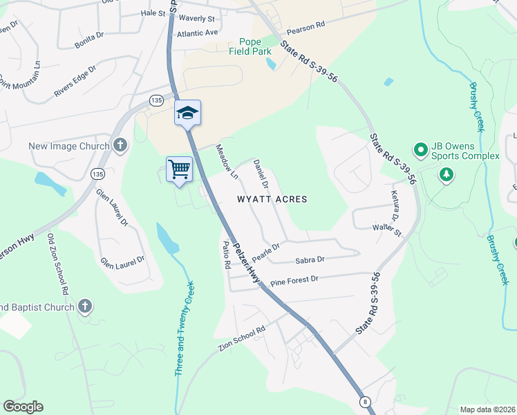 map of restaurants, bars, coffee shops, grocery stores, and more near 212 Meadow Lane in Easley