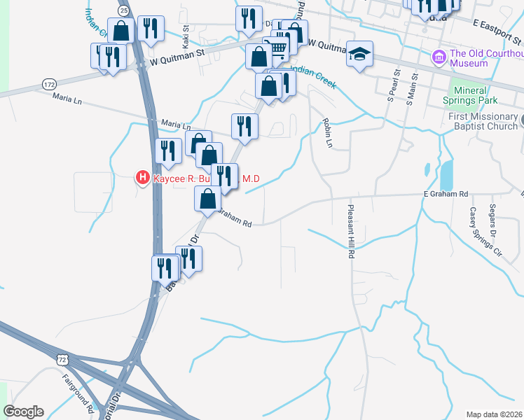 map of restaurants, bars, coffee shops, grocery stores, and more near 400-442 Graham Road in Iuka