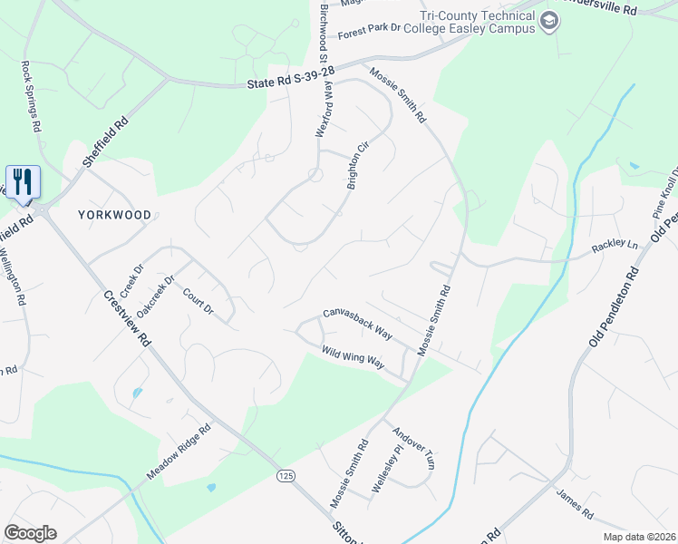 map of restaurants, bars, coffee shops, grocery stores, and more near 112 Springwater court in Easley