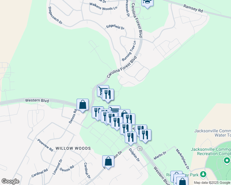 map of restaurants, bars, coffee shops, grocery stores, and more near 2075 Carolina Park Avenue in Jacksonville