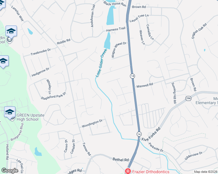 map of restaurants, bars, coffee shops, grocery stores, and more near 11 Silverthorn Court in Simpsonville