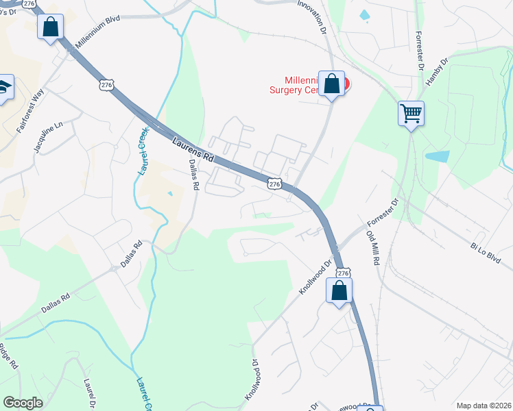 map of restaurants, bars, coffee shops, grocery stores, and more near 22 Sparrow Lane in Greenville