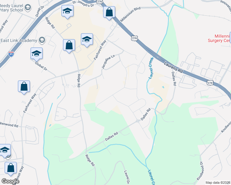 map of restaurants, bars, coffee shops, grocery stores, and more near 40 Vantross Lane in Greenville