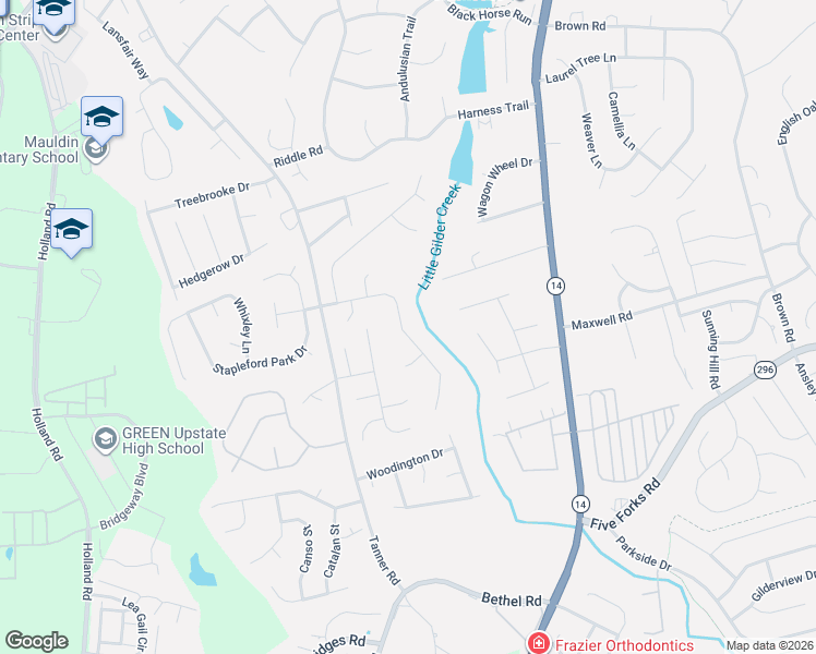 map of restaurants, bars, coffee shops, grocery stores, and more near 423 Summergreen Way in Greenville