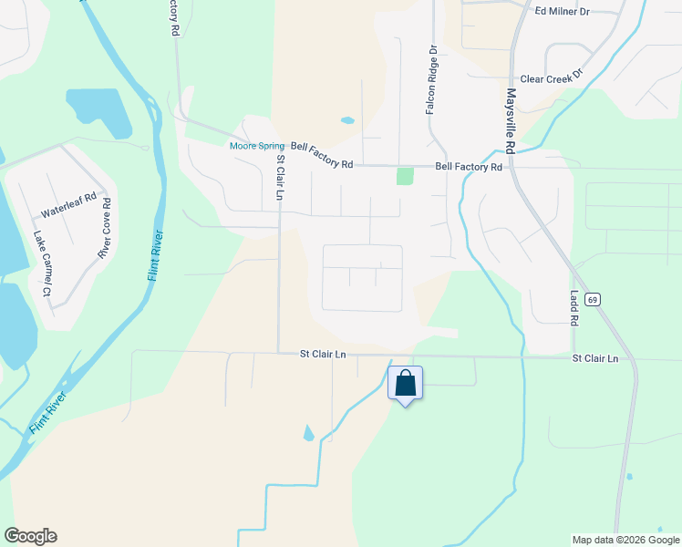 map of restaurants, bars, coffee shops, grocery stores, and more near 91 Dinner Tree Square in Huntsville