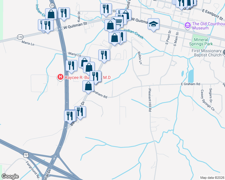 map of restaurants, bars, coffee shops, grocery stores, and more near 11 Graham Ridge Road in Iuka