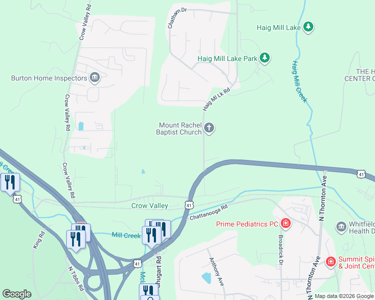 map of restaurants, bars, coffee shops, grocery stores, and more near 1006 Willowdale Road Northwest in Dalton