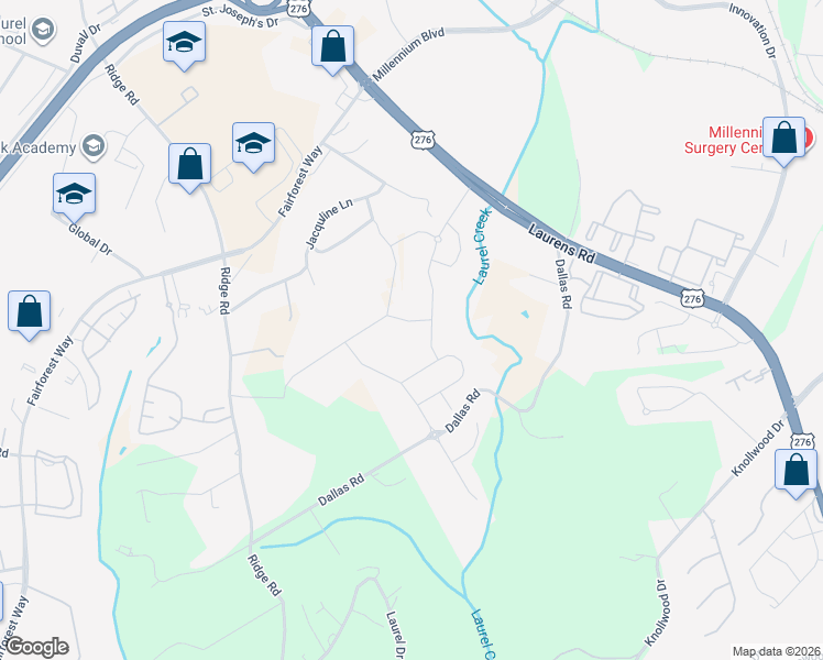 map of restaurants, bars, coffee shops, grocery stores, and more near 207 Thurgood Lane in Greenville