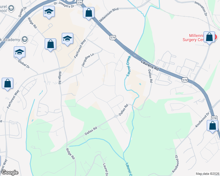 map of restaurants, bars, coffee shops, grocery stores, and more near 207 Thurgood Lane in Greenville