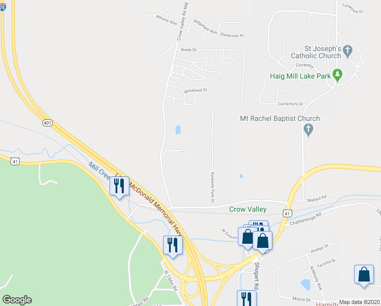 map of restaurants, bars, coffee shops, grocery stores, and more near 1532 Ashton Woods Way in Dalton