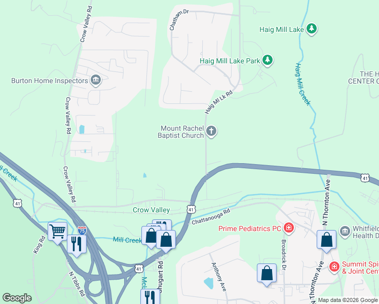 map of restaurants, bars, coffee shops, grocery stores, and more near 1006 Willowdale Road Northwest in Dalton