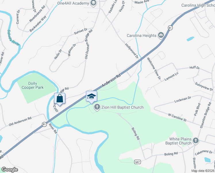map of restaurants, bars, coffee shops, grocery stores, and more near 3215 Anderson Road in Greenville