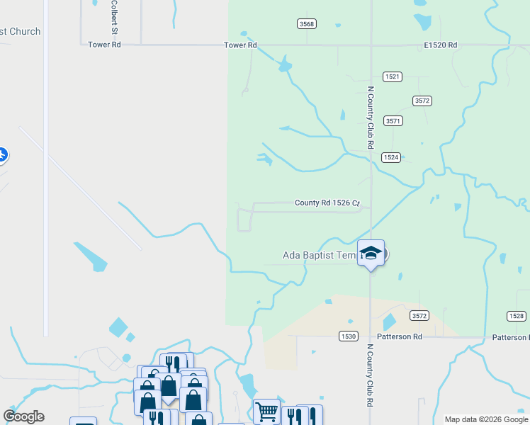 map of restaurants, bars, coffee shops, grocery stores, and more near 16694 1526 Court in Ada