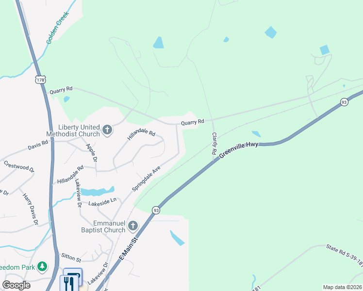 map of restaurants, bars, coffee shops, grocery stores, and more near 410 Springdale Avenue in Liberty