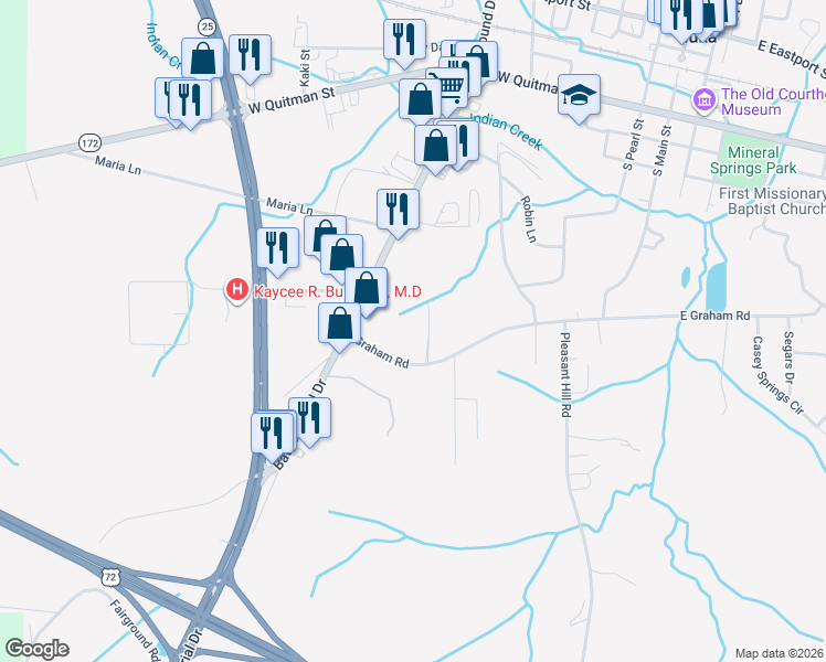 map of restaurants, bars, coffee shops, grocery stores, and more near 11 Graham Ridge Road in Iuka