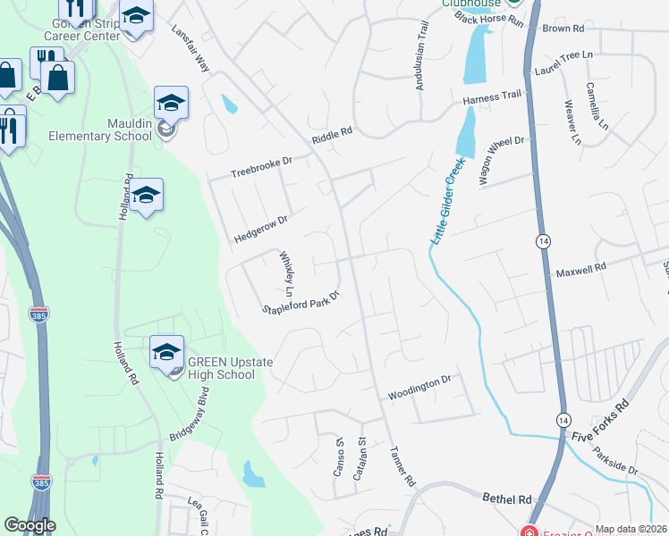 map of restaurants, bars, coffee shops, grocery stores, and more near 4 Cobb Hall Court in Greenville