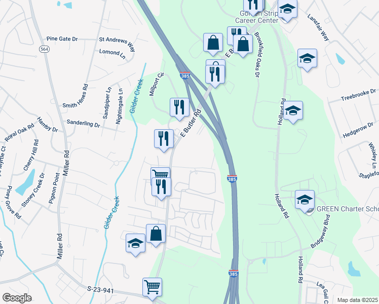 map of restaurants, bars, coffee shops, grocery stores, and more near 850 E Butler Rd in Mauldin
