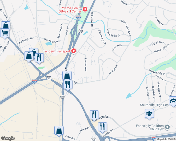 map of restaurants, bars, coffee shops, grocery stores, and more near 191 Reeves Avenue in Greenville