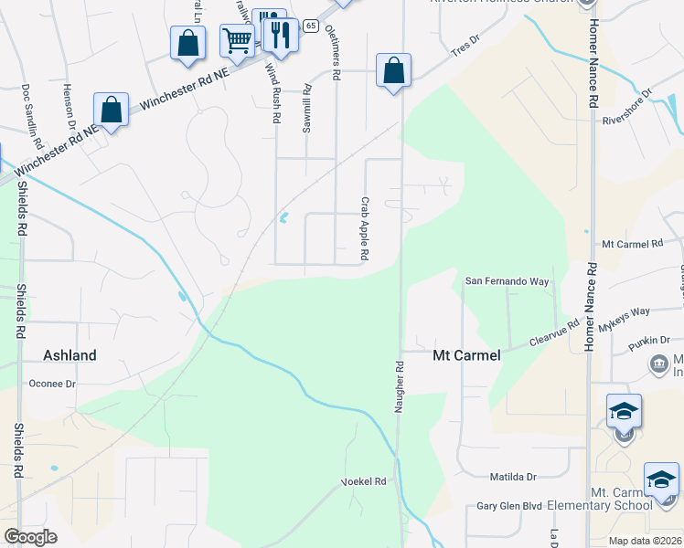 map of restaurants, bars, coffee shops, grocery stores, and more near 145 Crab Apple Road in Huntsville