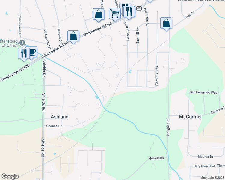 map of restaurants, bars, coffee shops, grocery stores, and more near 169 Crab Apple Road in Huntsville