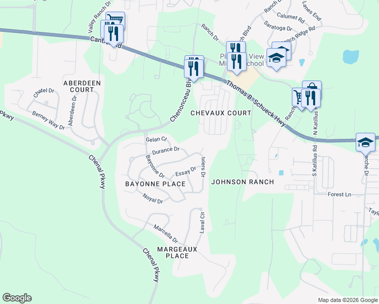map of restaurants, bars, coffee shops, grocery stores, and more near 46 Durance Drive in Little Rock