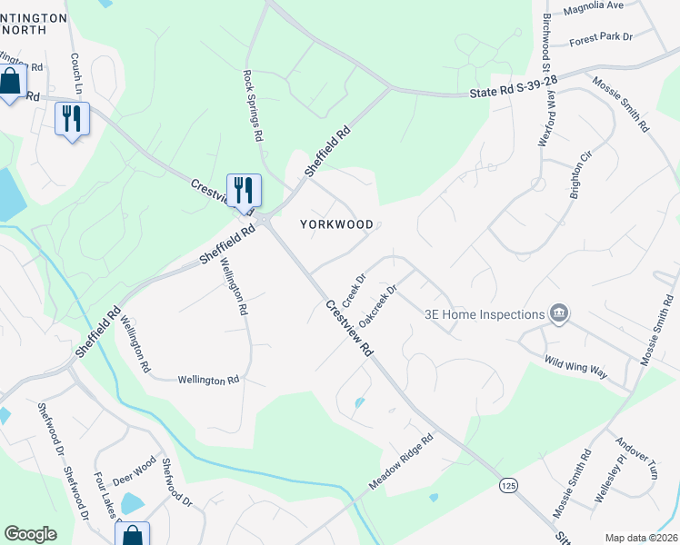 map of restaurants, bars, coffee shops, grocery stores, and more near 105 Stonehaven Lane in Easley