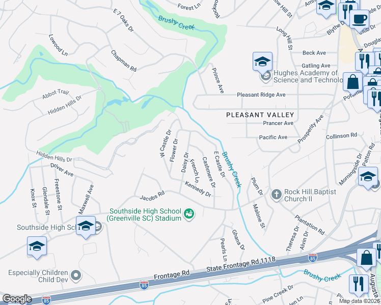 map of restaurants, bars, coffee shops, grocery stores, and more near 26 Flower Drive in Greenville