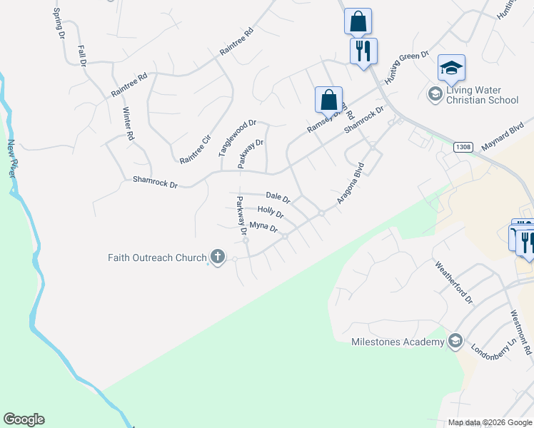 map of restaurants, bars, coffee shops, grocery stores, and more near 414 Holly Drive in Jacksonville
