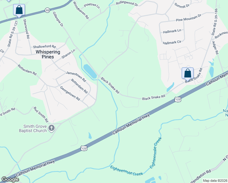 map of restaurants, bars, coffee shops, grocery stores, and more near 923A Black Snake Road in Easley