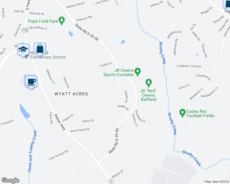 map of restaurants, bars, coffee shops, grocery stores, and more near 280 Springfield Circle in Easley