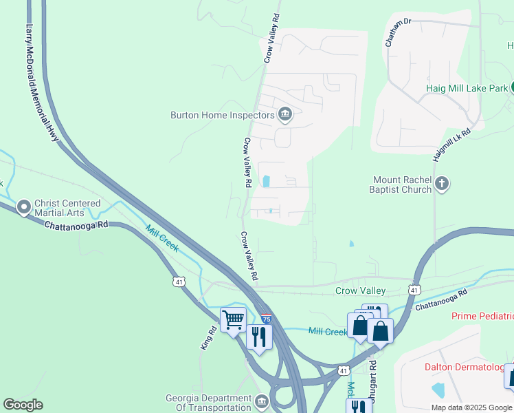 map of restaurants, bars, coffee shops, grocery stores, and more near 4 Crow Valley Road in Dalton