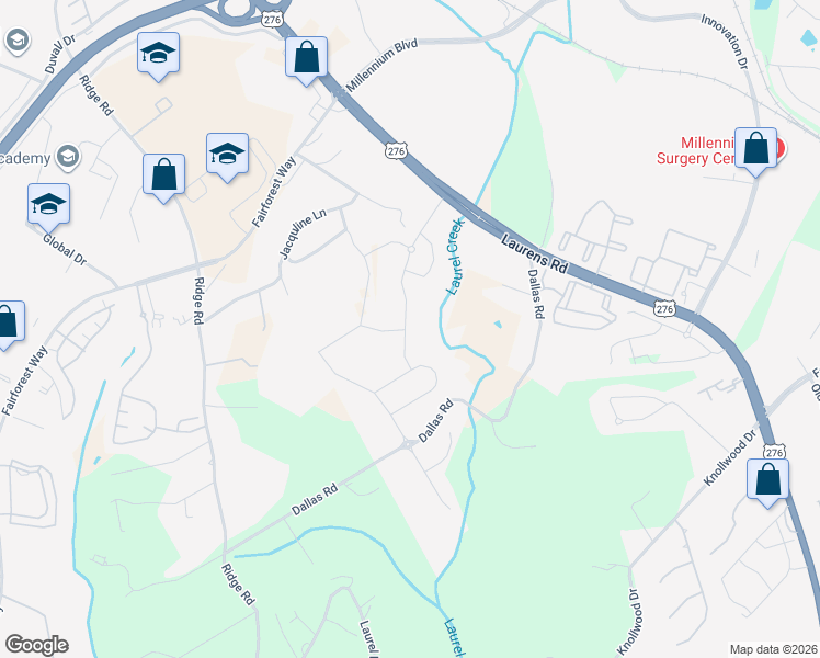 map of restaurants, bars, coffee shops, grocery stores, and more near 207 Thurgood Lane in Greenville