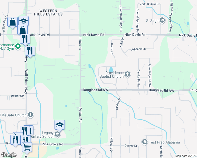 map of restaurants, bars, coffee shops, grocery stores, and more near 124 Forest Ridge Drive in Huntsville