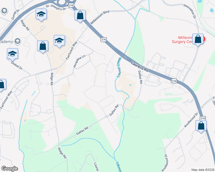 map of restaurants, bars, coffee shops, grocery stores, and more near 207 Thurgood Lane in Greenville