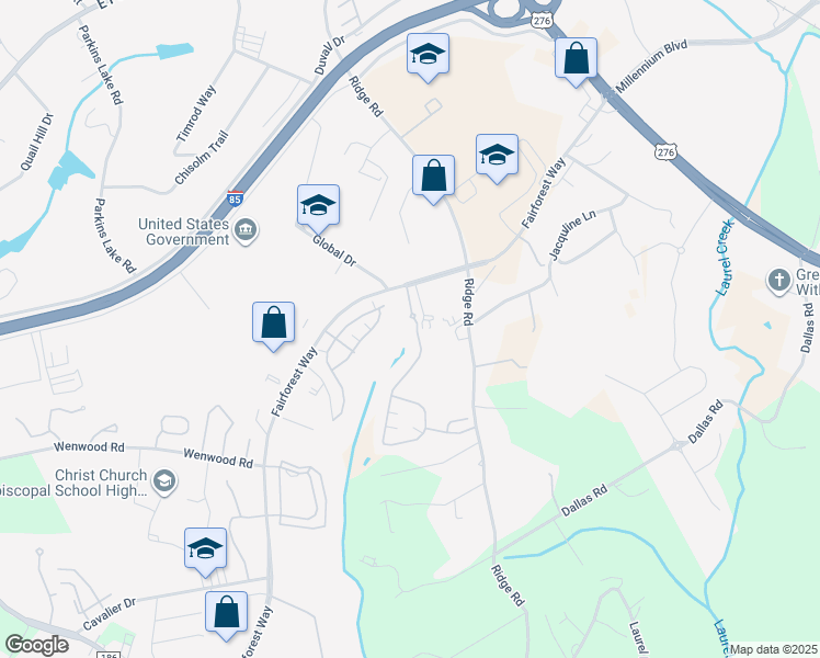 map of restaurants, bars, coffee shops, grocery stores, and more near 221 Fairforest Way in Greenville