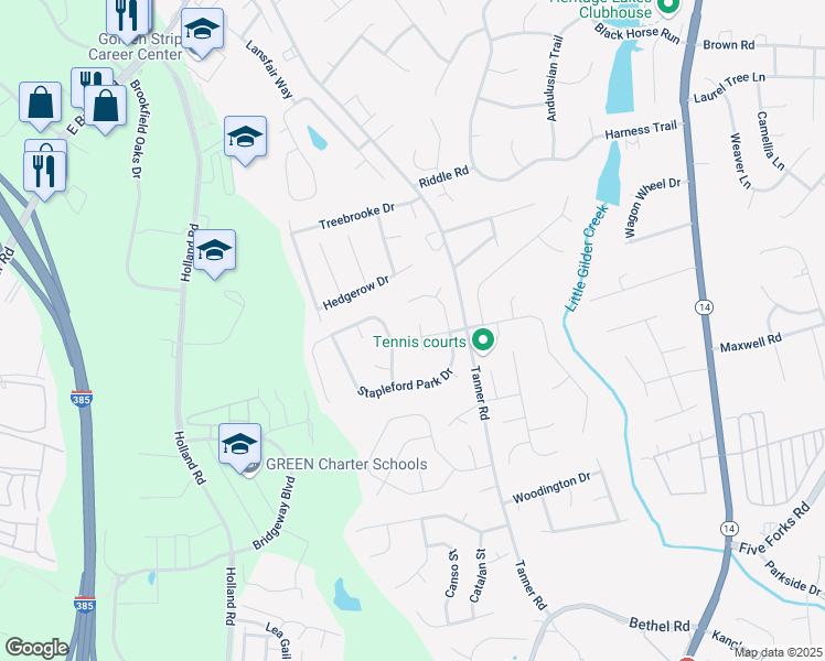 map of restaurants, bars, coffee shops, grocery stores, and more near 7 Wheat Cressing Court in Greenville