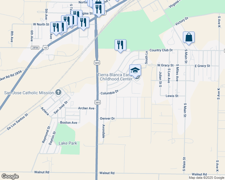 map of restaurants, bars, coffee shops, grocery stores, and more near 822 Columbia Drive in Hereford