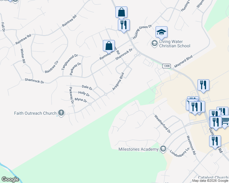 map of restaurants, bars, coffee shops, grocery stores, and more near 101 Ivey Court in Jacksonville
